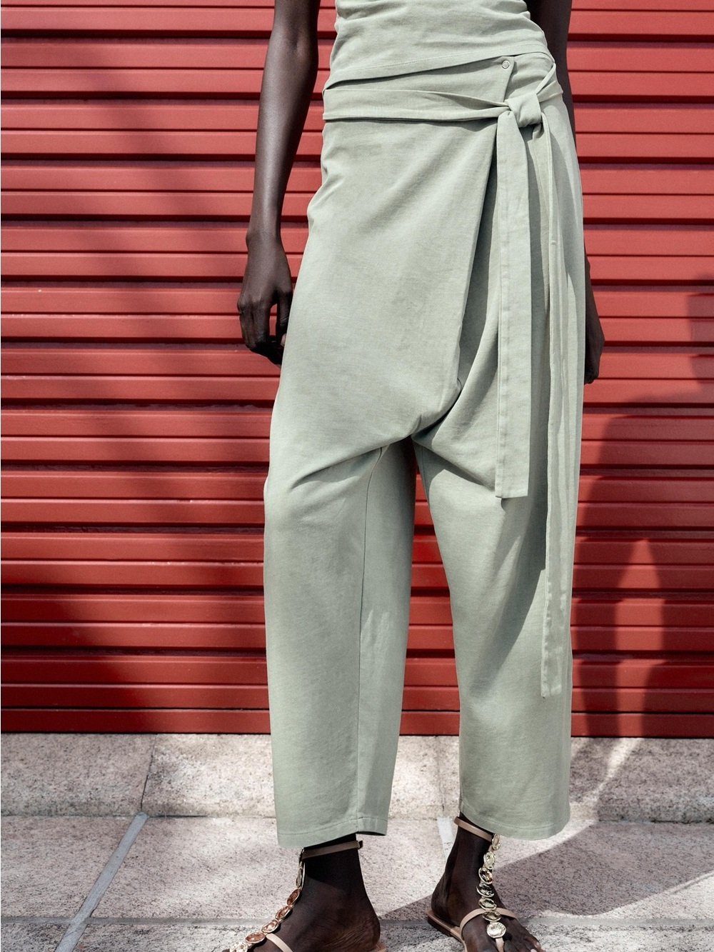Zara sage green wrap front high waist harem pants